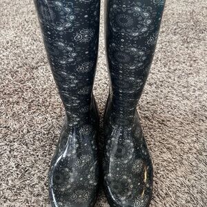 UGG Black Patterned Tall Rain Boots